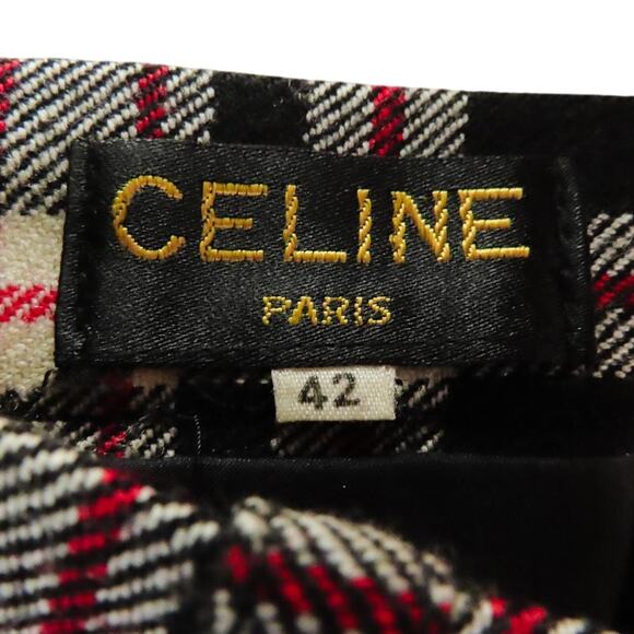 VTG Celine Plaid Wool Skirt 42 4 6 Black Red White OG Handwritten Tag Academia - Picture 2 of 10